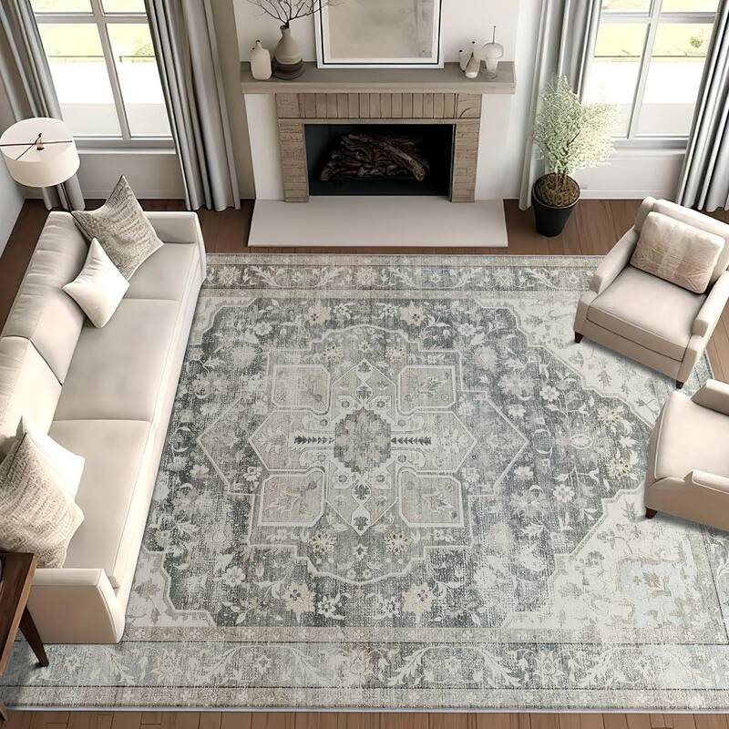 Bohemian Faux Cashmere Rug - 9' x 12' - Grey