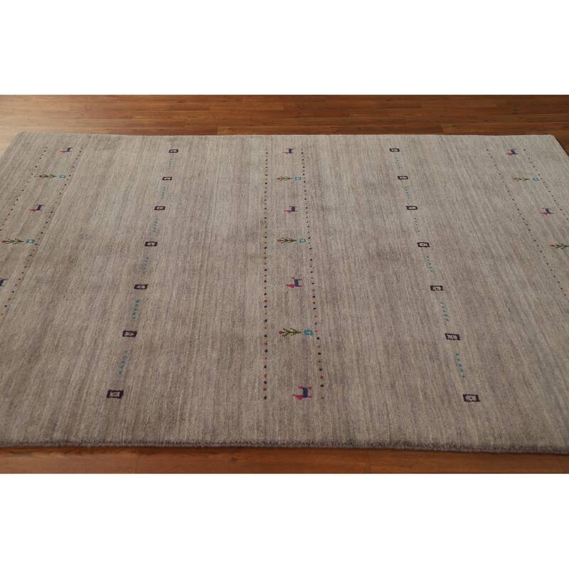 Animals Tribal Gabbeh Area Rug Hand-Knotted Wool Carpet - 5'3" x 7'7"