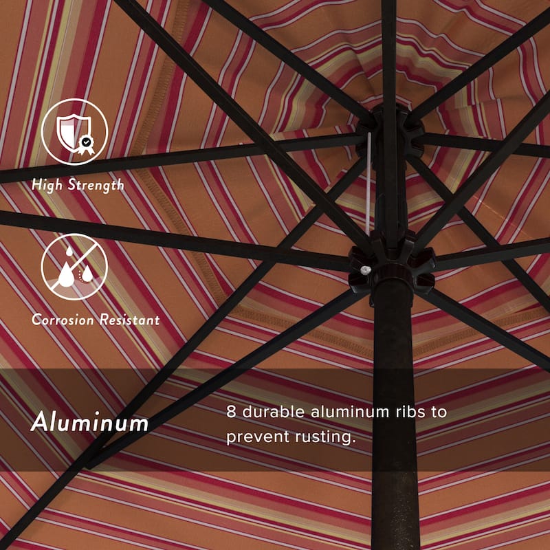 California Umbrella 9' Rd. Crank Lift Auto Tilt 8 Rib Aluminum Patio Umbrella, Bronze Finish, Sunbrella Spectrum Cilantro Fabric
