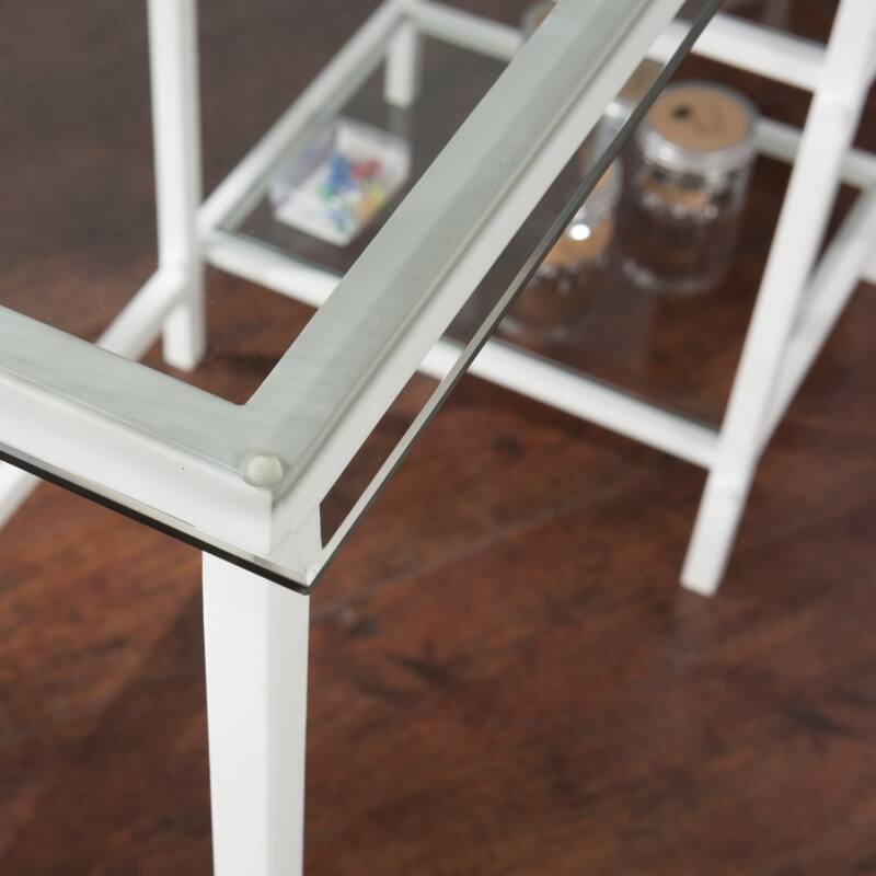 Clear Glass White Metal Rectangular Writing Desk with Shelves