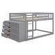 preview thumbnail 37 of 58, Wooden Floor Bunk Bed Frame with Storage Drawers, 3 Shelves, Full-length Guardrail and Reversible Ladder for Kids, Teens