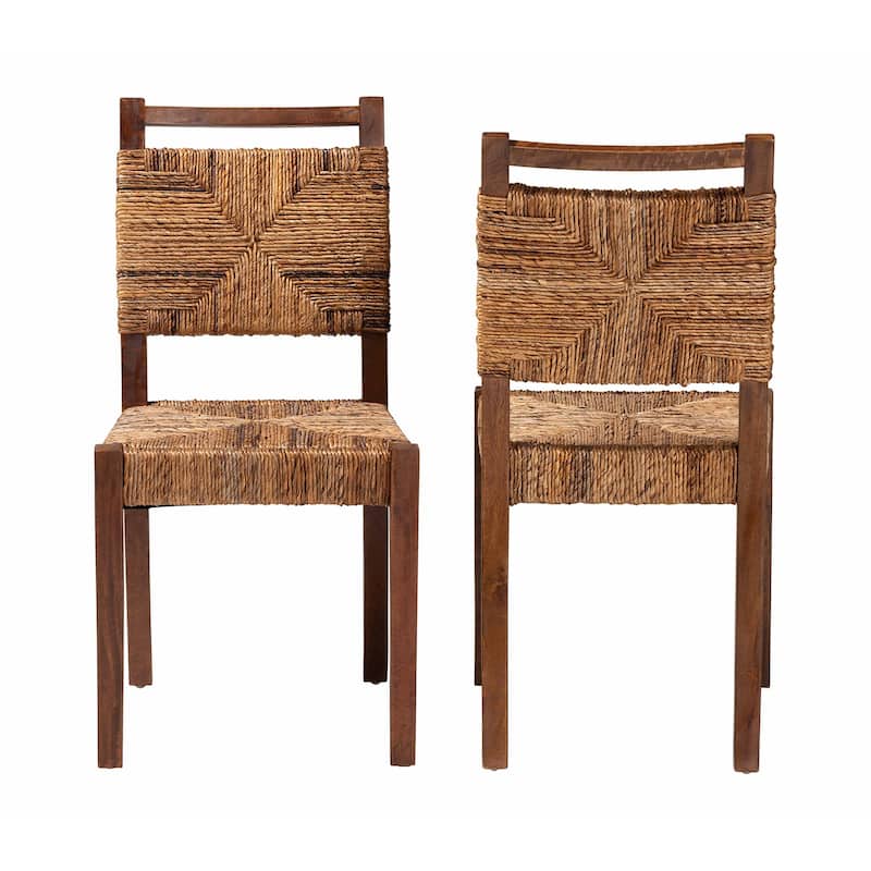 Cordoba Bohemian Natural Seagrass and Mahogany Wood 2-Piece Dining Chair