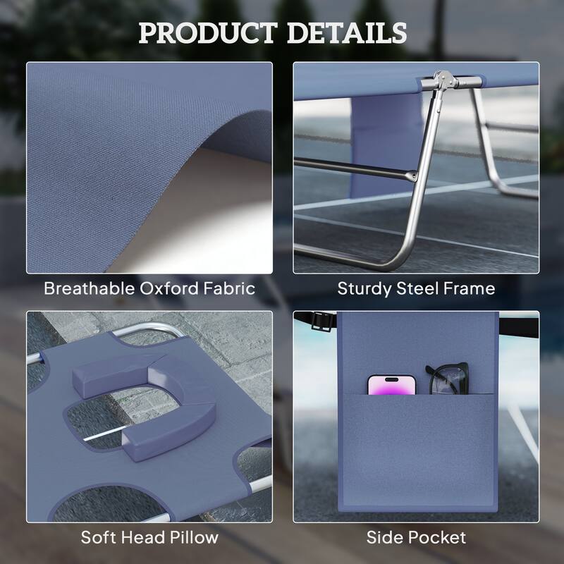 Outsunny Chaise Lounge Chair Outdoor Set of 2 with Face Arm Hole, 5-Position Reclining Face Down Tanning Chair with Carry Strap