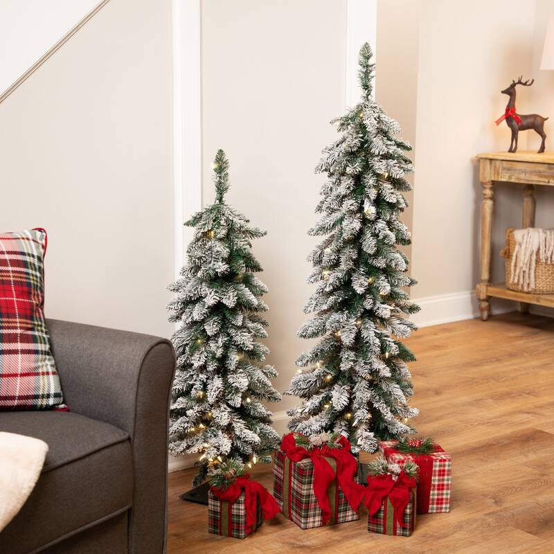 Pre-Lit Pencil Flocked Alpine Artificial Christmas Tree - 3.5' - Clear Lights - 3.5 Foot