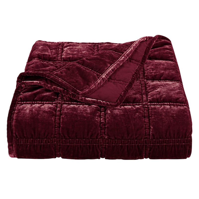 HiEnd Accents Stella Faux Silk Velvet Romantic Western Double Box Stitch Throw Blanket, 50"x60"