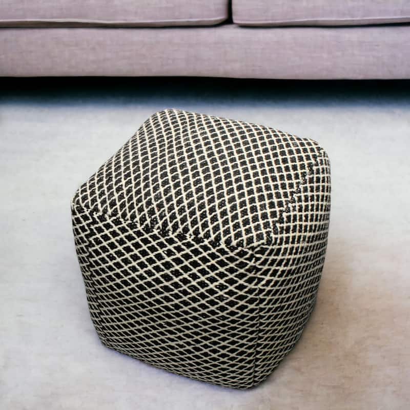 HomeRoots 18" Black and Ivory Wool Cube Geometric Pouf Ottoman - Black and Ivory - 18' X '18' X '18