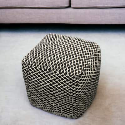 HomeRoots 18" Black and Ivory Wool Cube Geometric Pouf Ottoman