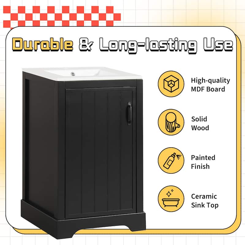 20" Bathroom Vanities Cabinet With Ceramic Sink Combo Set, Modern Bathroom Sink Cabinet With Soft Closing Door