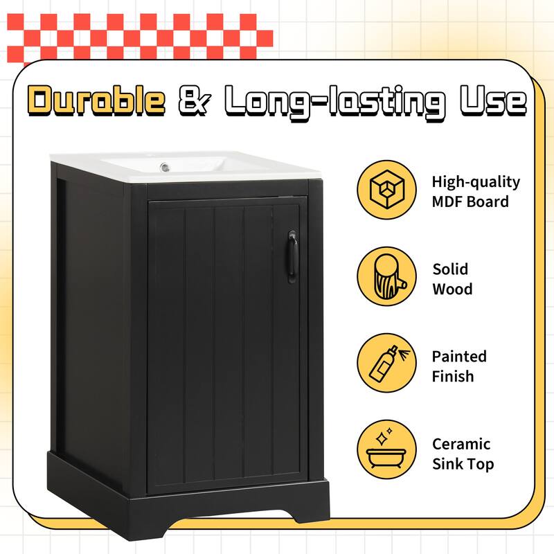 Roomfitters 20" Bathroom Vanity with Sink, Soft-Close Cabinet with Door Racks & Adjustable Shelf