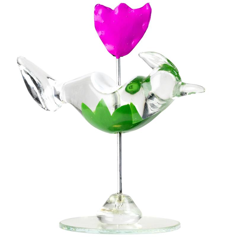 Cotton Candy Bird with Flower Crystal Figurine - 3.25"