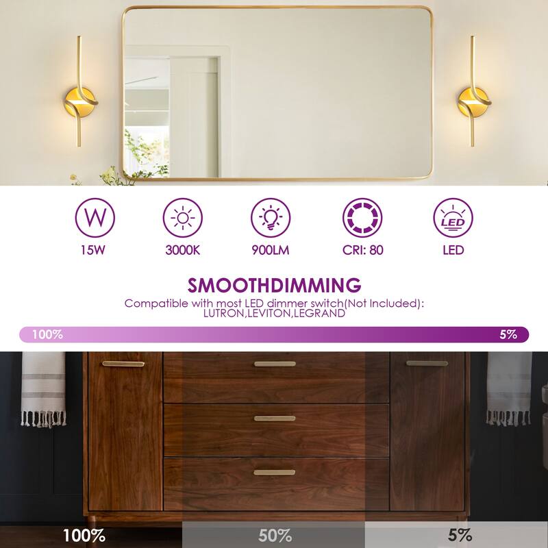 1-Light Modern Black/Gold Linear Aluminum Intergrated LED Bathroom Vanity Light