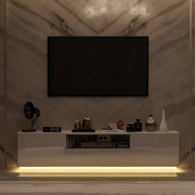TV Stand LED Light High Gloss White TV Stand LED Entertainment Center