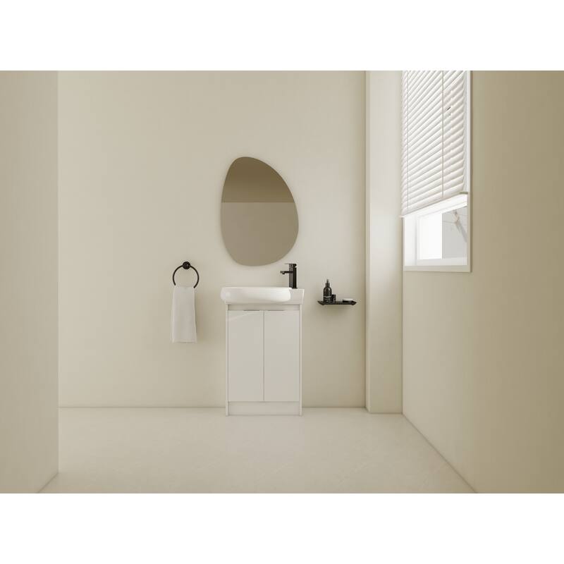 Compact Bathroom Vanity with Sink, Oval Single Ceramic Sink Bathroom Cabinet for Small Bathroom