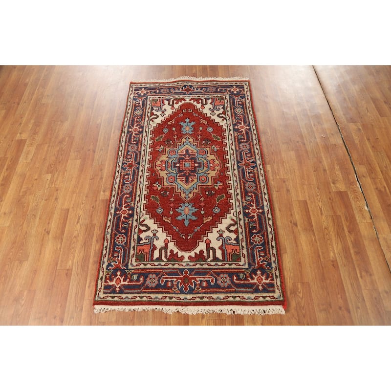 Hand Knotted Oriental 100% Wool Carpet Traditional Medallion Oranges & Rust Heriz (serapi) Area Rug - 5' 2'' X 2' 11''
