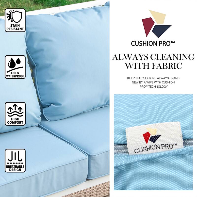 MAISON ARTS 7-Seat Patio Conversation Set, 2/4 x Cushioned Metal Chair, 1 x 2-Seat Sofa,1 x 3-Seat Sofa with Coffee Table