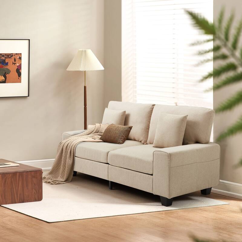 Modern double sofa for small spaces with storage, 2 soft cushions