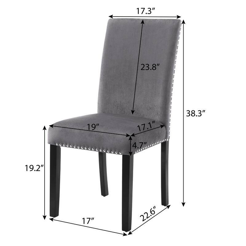 Contemporary Velvet Dining Chair with Nailhead Trim (Set of 2)