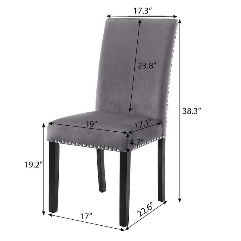 Velvet Dining Chair Set of 2, Wood Accent Conference Chair for Living Room Banquets with Nailhead Trim, Gray Padded Seating