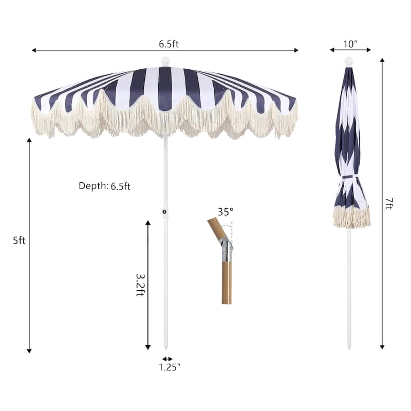 Mariner 6.5ft Classic Fringe Umbrella w/ Tilt & Bag