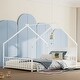 preview thumbnail 35 of 38, Metal House Floor Bed Frame with Roof and Colorful Lights