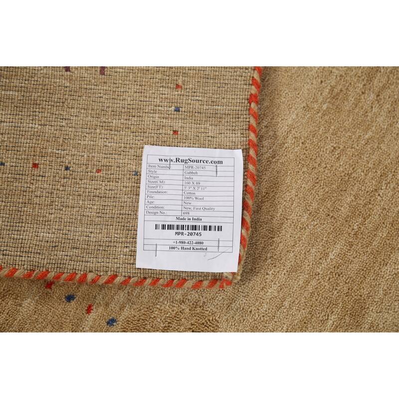 Gabbeh Indian Accent Rug Hand-Knotted Oriental Beige Wool Carpet - 2'11"x 5'3"