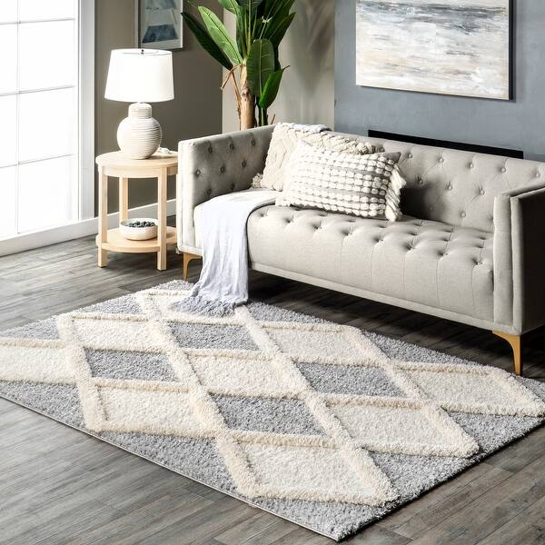 slide 2 of 9, Nuloom Eimile Diamond Trellis Shag Area Rug 5' x 7'6" - Blue - Rectangle