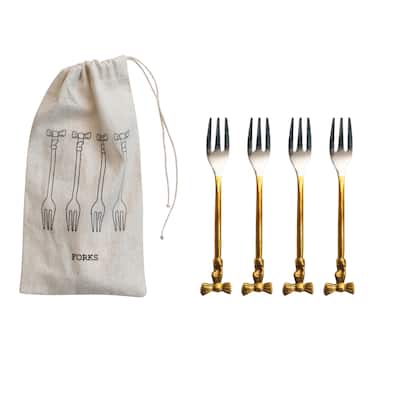 4-Piece Appetizer Forks with Bow Handles - 5.0"L x 0.75"W x 0.25"H