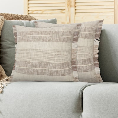 Sevita Drew Brown/Ivory Stripe Cotton Throw Pillow, Set of 2