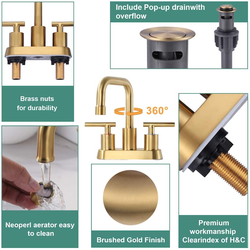WOWOW 4 in. Centerset Double Handle Bathroom Faucet with Drain Kit
