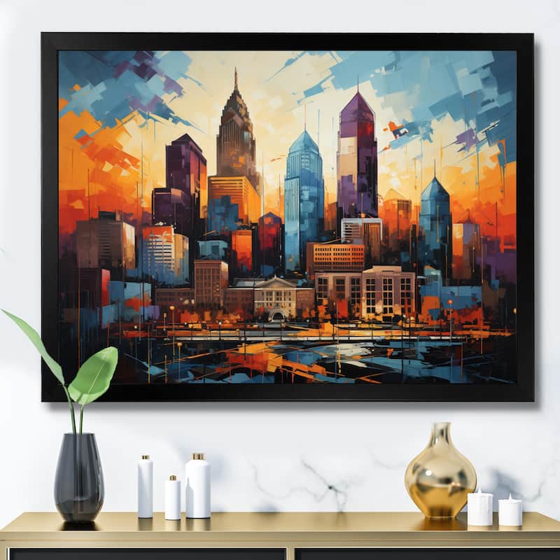 Designart "City Charlotte Collage IV" Charlotte Framed Canvas Prints - Black - 40 in. wide x 30 in. high