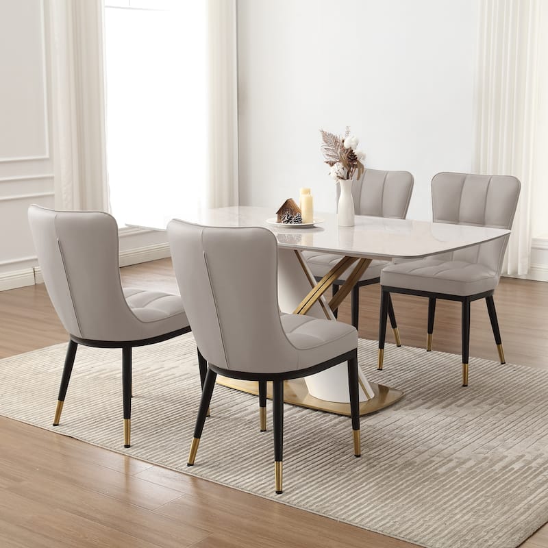 Faux Leather Upholstered Dining Chairs Set of 2/4 - Set of 4 - Light Grey