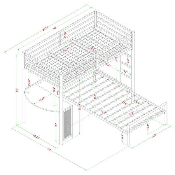 dimension image slide 0 of 3, Fisher 2-Piece Gunmetal Metal Workstation Loft Bed Set