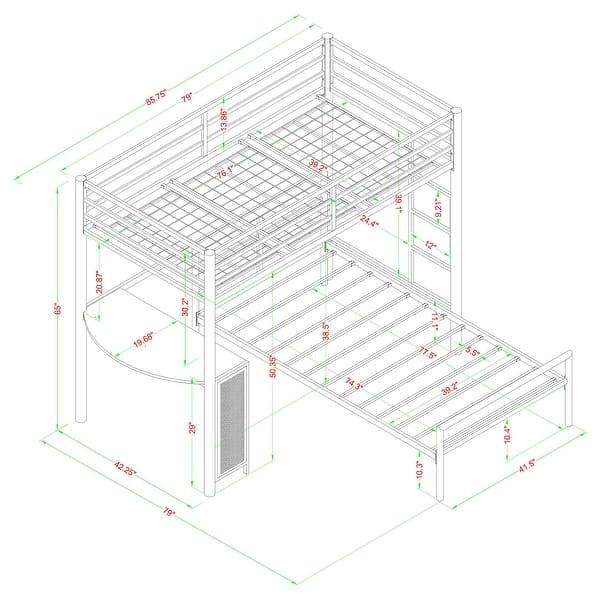 dimension image slide 1 of 3, Fisher 2-Piece Gunmetal Metal Workstation Loft Bed Set