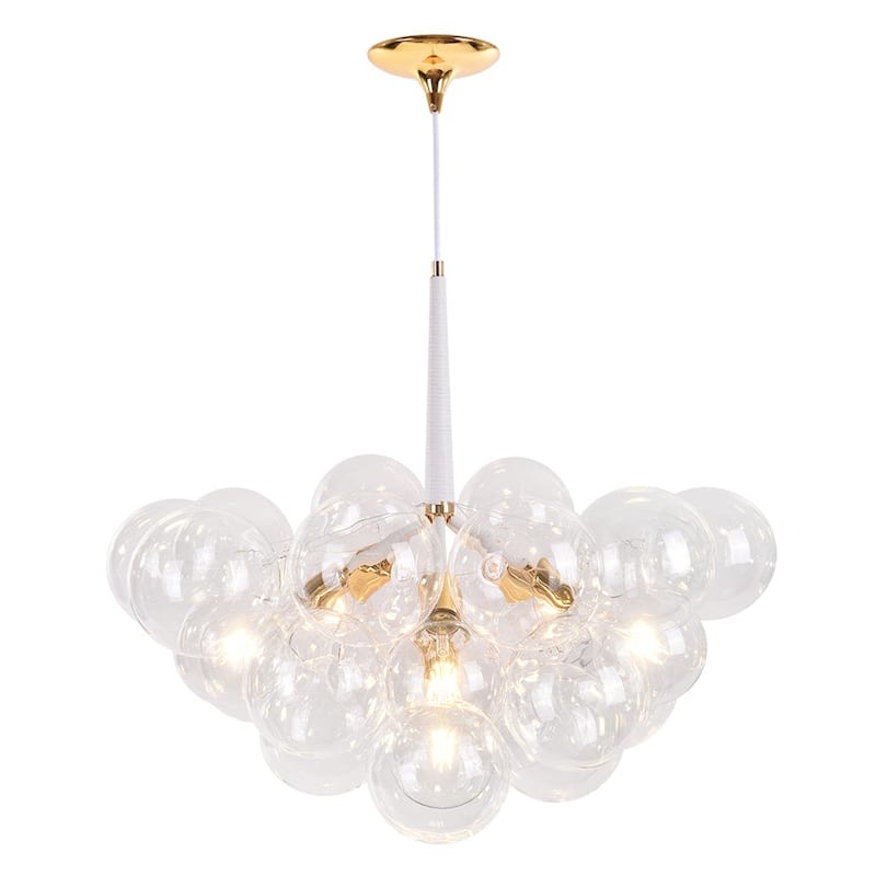 Contemporary Clear Glass Globe Bubble Chandelier - 6 Lights - White