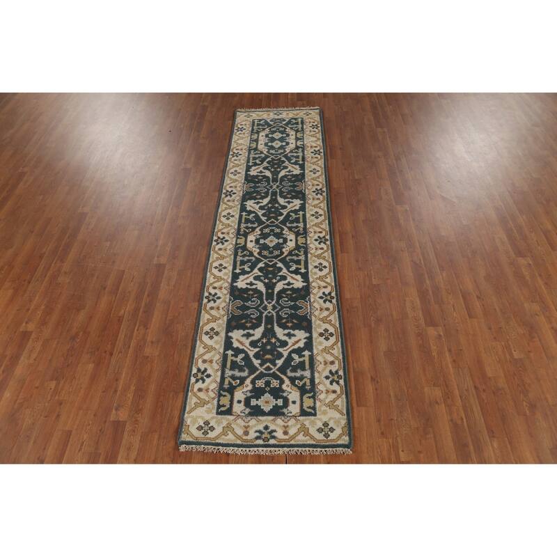 Handamde Green Oushak Oriental Runner Rug Hand-Knotted Wool Carpet - 2'7"x 9'8"