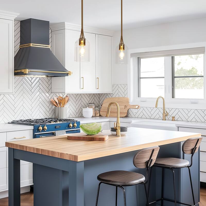 Modern 1-Light Gold Glass Pendant Light Kitchen Island Light - Brass Gold - D5.1"*H11.2"