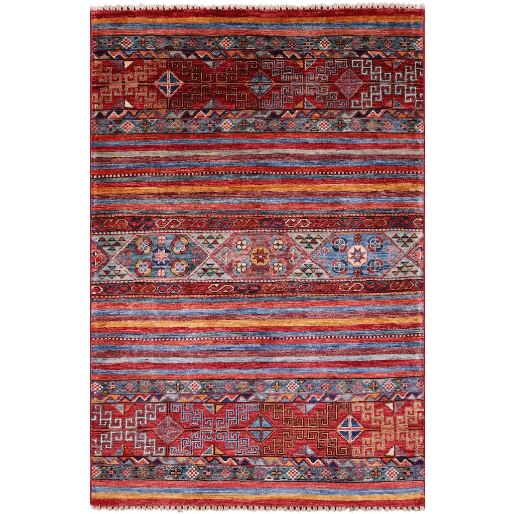 Golden Nile Khorjin Persian Gabbeh Hand Knotted Wool Rug - 3' 4" X 4' 11"