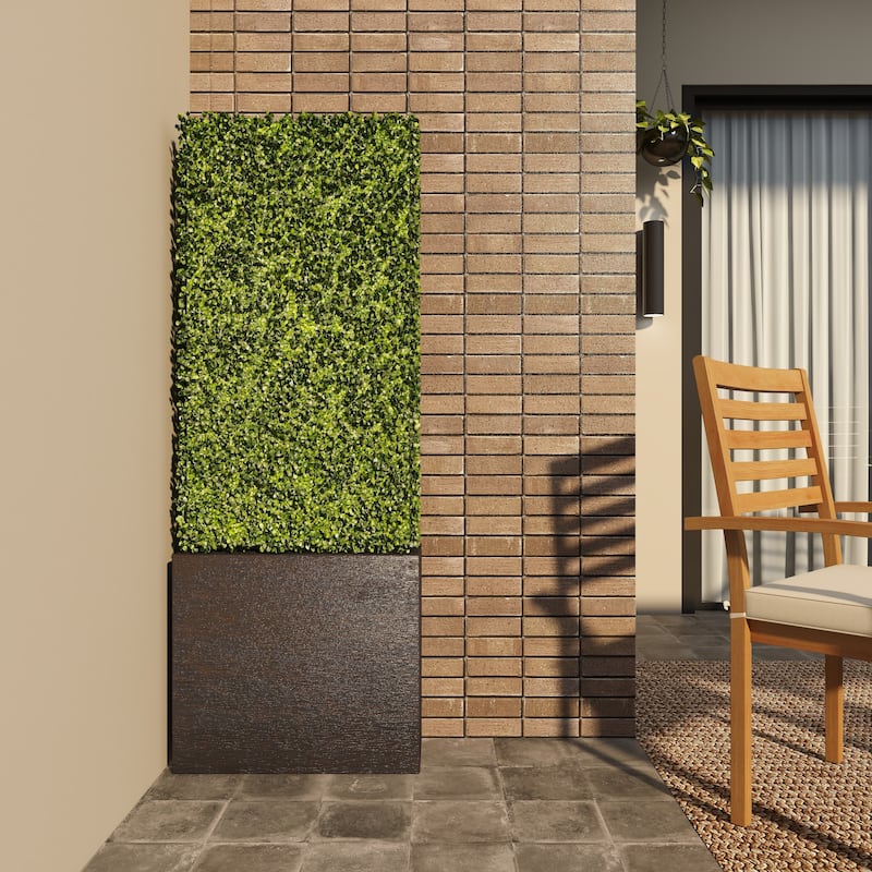 Faux Foliage Boxwood Hedge Tall Topiary with Realistic Leaves and Black or White Planter Box - Green - Roche River Decor