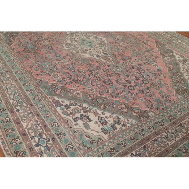 Pink Geometric Hamedan Persian Vintage Area Rug Handmade Wool Carpet - 8'5"x 11'4"