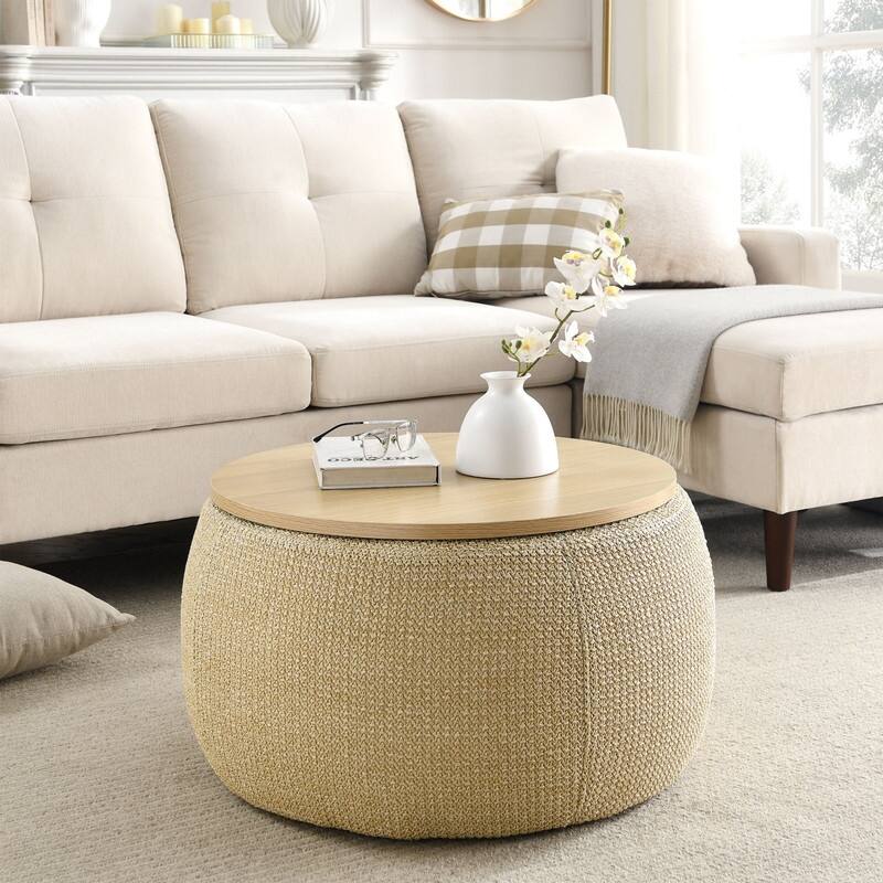 Round Storage Ottoman for End Table