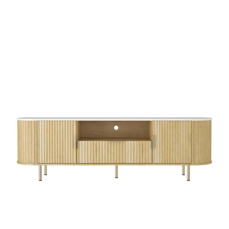 Fluted TV Stand with 16 Color LED Lights, Living Room Entertainment Center TV Console Media Cabinet for 55+ Inch TV