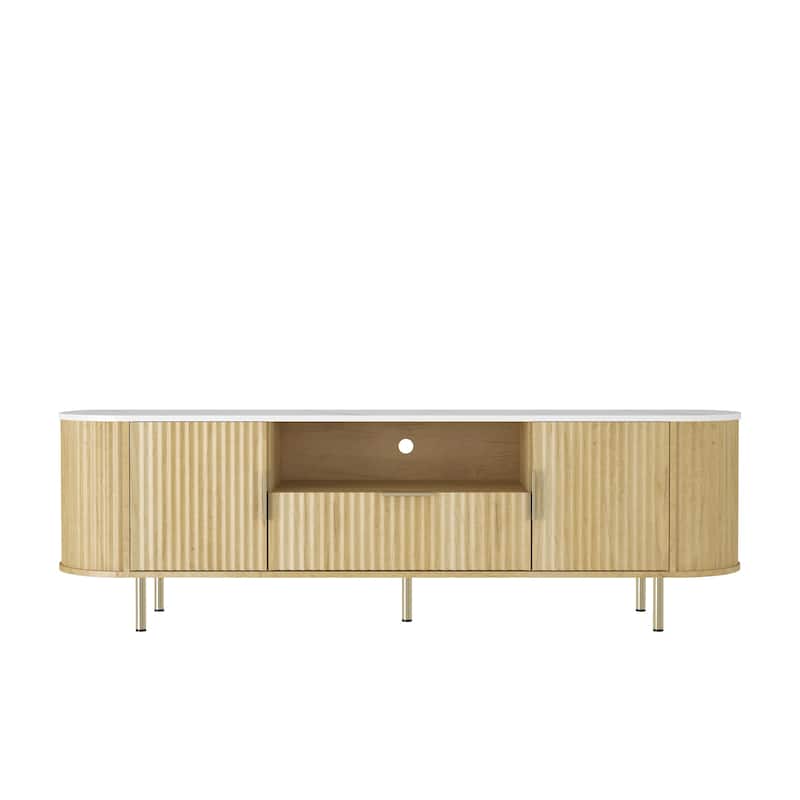 LED TV Stand for TVs Up to 65", Wood Storage Media Console w/ Open Shelves, Drawers, Modern Living Room TV Cabinet w/ Metal Legs