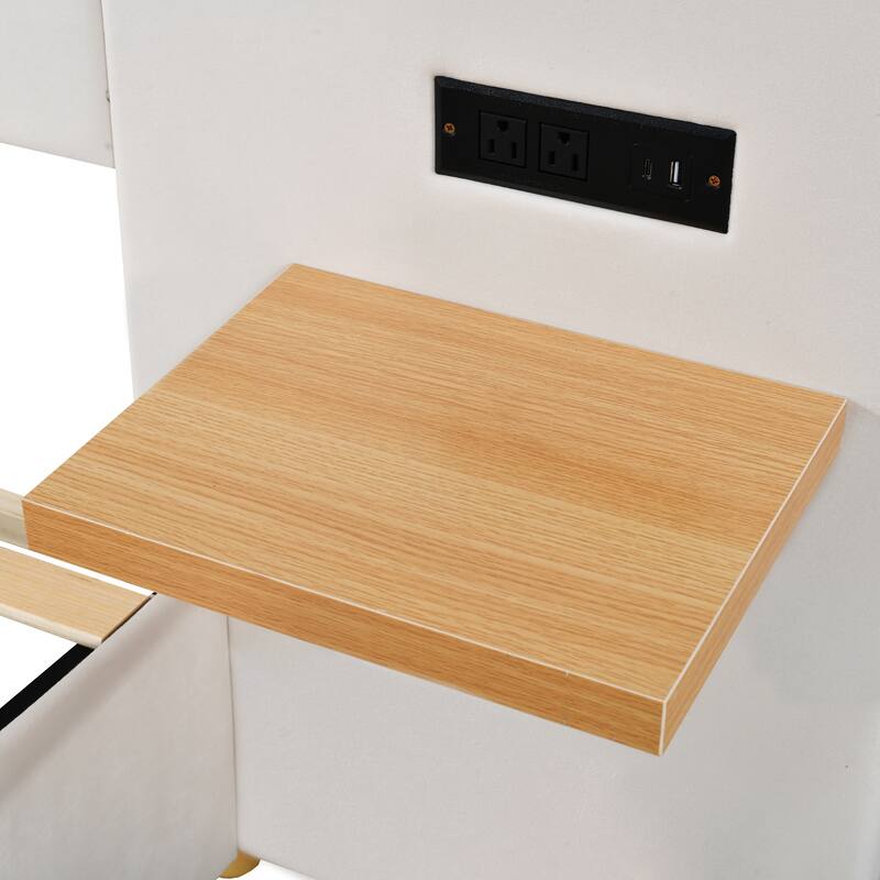 Upholstered Platform Bed with Two Bedside Pillows and USB Charging Ports