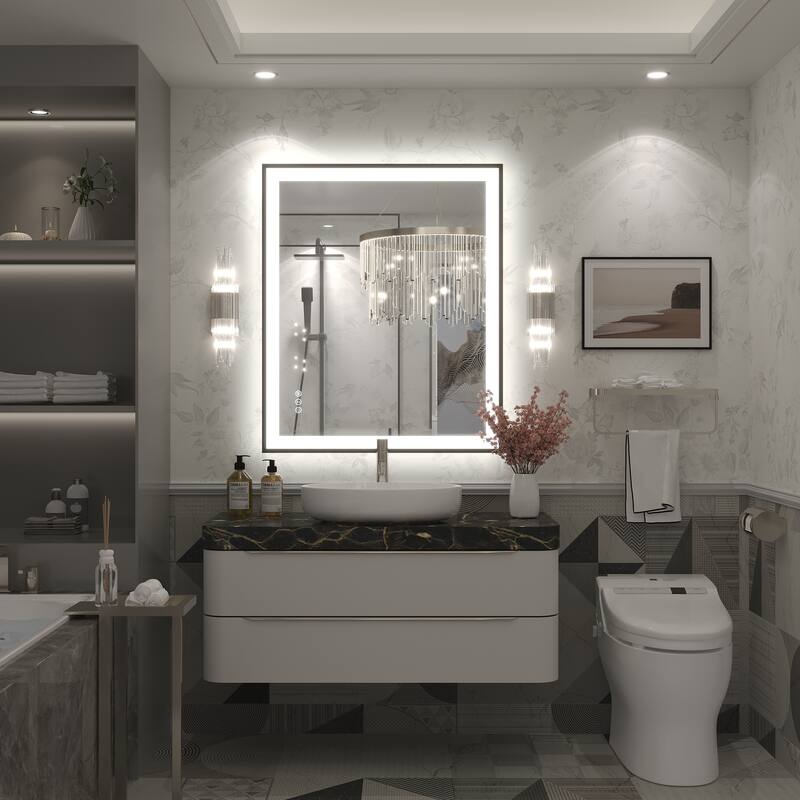 Extra Large Black Frame LED Bathroom Vanity Mirror with 3 Years Warranty and UL Certified