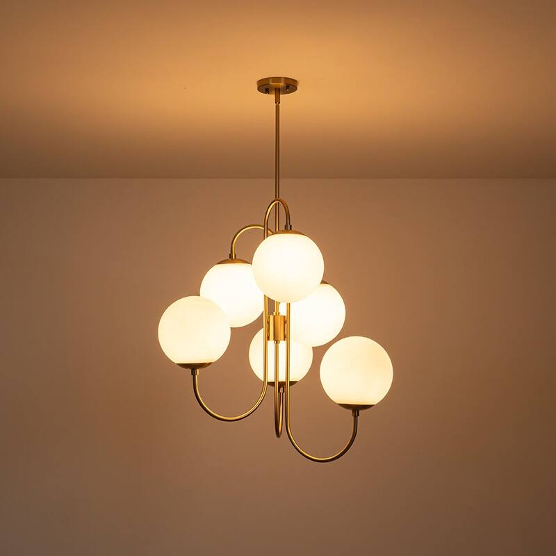 Art Deco 6-Light Frosted Glass Globe Bubble Sputnik Chandelier 28in