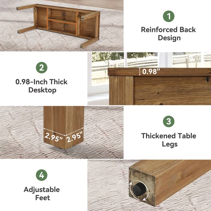 78.7 Inches Extra Long Solid Wood Desk, 2-Person Desk, Double Computer Table for Home Office