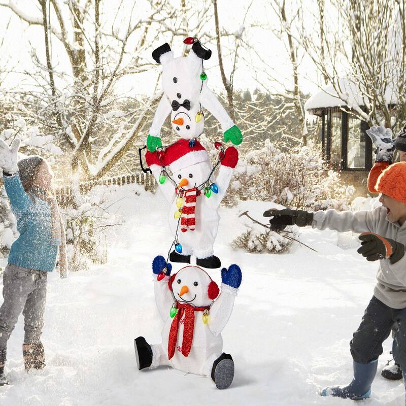 Costway 5.6 FT Pre-Lit Stacked Snowmen Christmas Decoration with LED - See Details