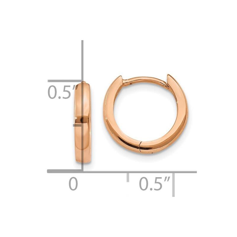 Curata 10k Rose 11x1.8mm Yellow Gold Round Hinged Hoop Earrings