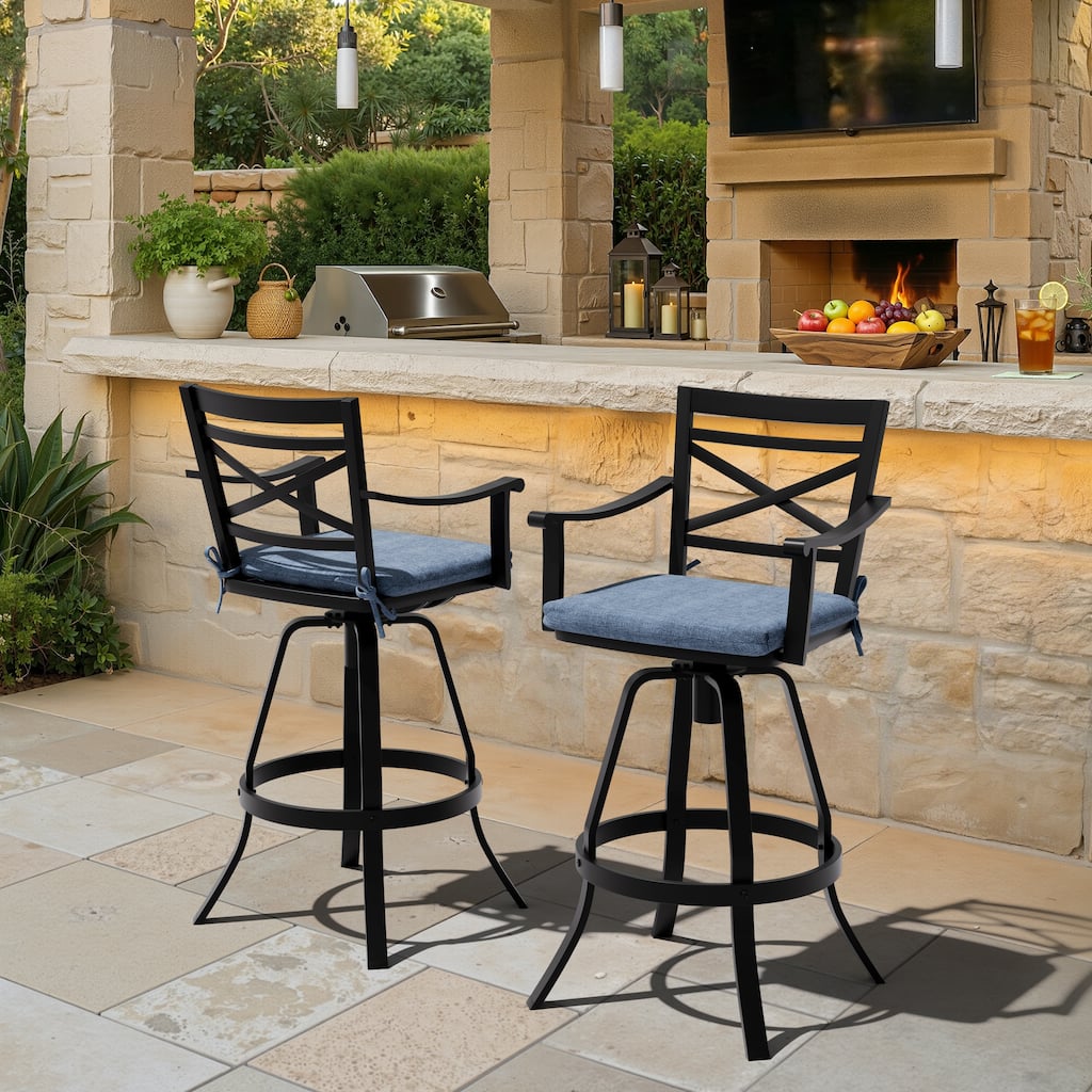Pellebant Patio Outdoor Indoor Aluminum Swivel Bar Stools Dining Chairs with Sunbrella Cushion