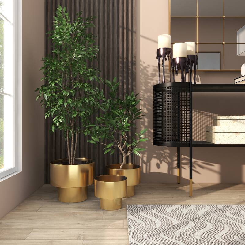 Gold Metal Brushed Indoor Outdoor Planter (Set of 3)
